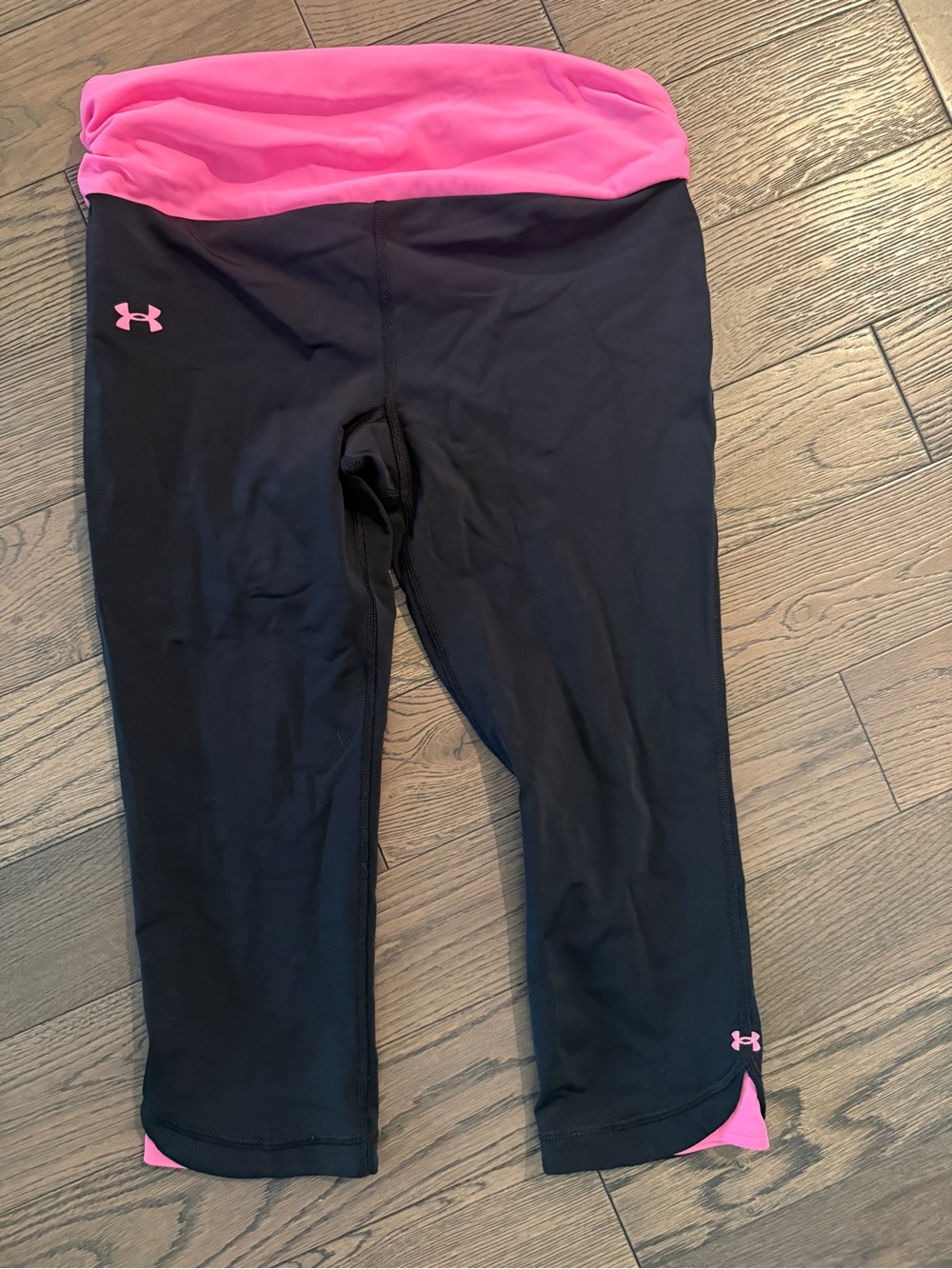 Under Armour Black & Pink Fold-Over Waist Capri Leggings